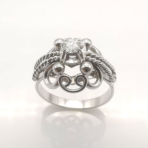 Bague 53 Bague ancienne or blanc Diamant 0.20ct 58 Facettes