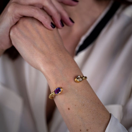 Bracelet BULGARI - Bracelet Jonc - en or jaune 18k, améthyste et quartz de rutile 58 Facettes