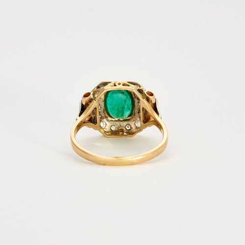 Bague Tank Art Déco Emeraude Diamants