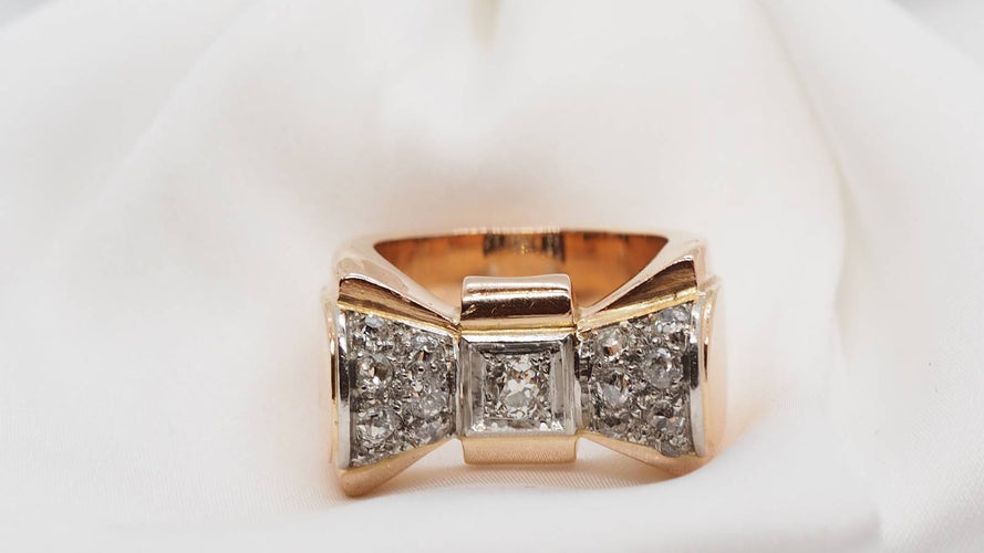 Bague 51.5 Bague années 50 en or rose, platine et diamants 58 Facettes 30362