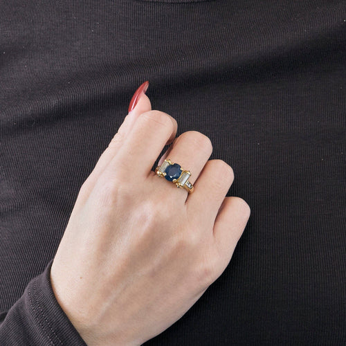 Bague 51 Bague Rouleaux Or Jaune Saphir Diamants Baguette 58 Facettes