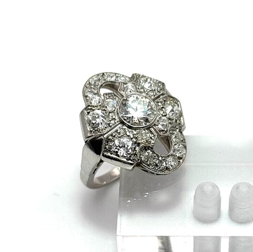 Bague 55 Bague en platine sertie d'un diamant de style Art déco 58 Facettes 50407
