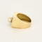 Bague 54,5 Bague de type chevalière en or jaune, or blanc, perle de culture blanche et diamant 58 Facettes TOU1577