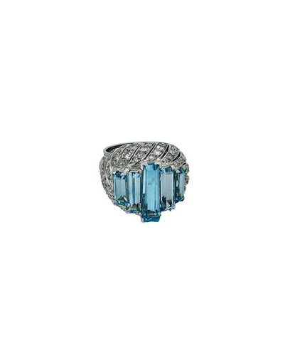 Bague 52 Bague cocktail or blanc et aigue-marines 58 Facettes