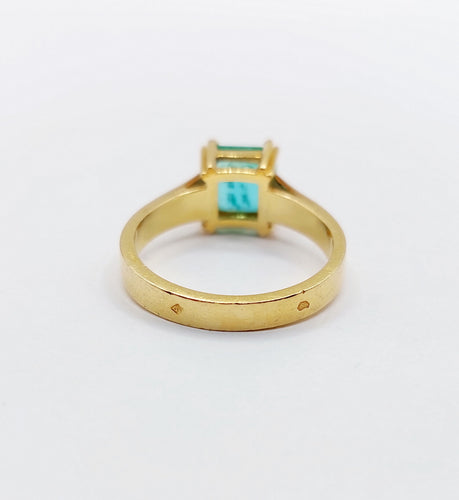 Bague 52.5 Bague solitaire Art déco en or 18k et émeraude 1,20 carat vintage 58 Facettes A06510