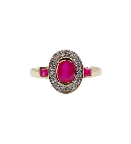 Bague 55 Bague pompadour vintage or jaune, rubis, diamants et de rubis carrés 58 Facettes A05077