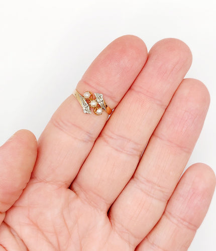 Bague 52.5 Bague antique perles et diamants taille rose en or rose 18k art nouveau 58 Facettes A06321