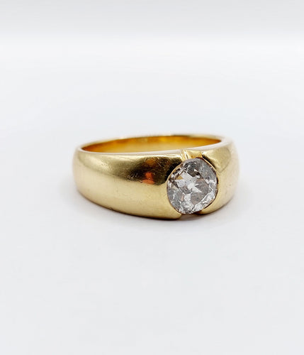 Bague 57.5 Bague jonc dôme en or 18k et diamant taille ancienne 1,10 carat 58 Facettes A06531