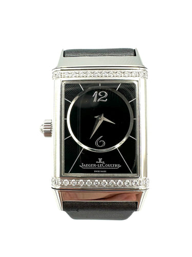 Montre JEAGER-LECOULTRE. Montre de dame Reverso Duetto acier 58 Facettes