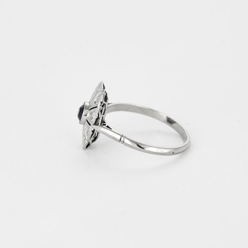 Bague 56 Bague art déco platine et or blanc, saphir et diamants 58 Facettes GULK189