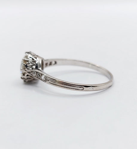 Bague 57.5 Bague solitaire Art Déco Platine, diamant taille ancienne 1,35 carat (circa 1920) 58 Facettes A05642