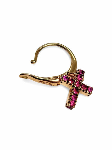 Boucles d'oreilles Boucle d'oreille Croix Pomellato or rose et rubis 0,18 ct 58 Facettes 990