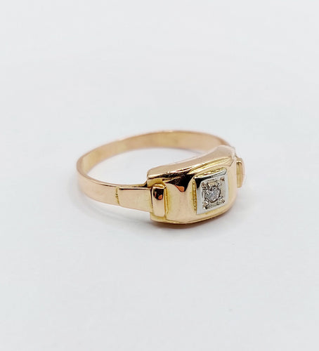 Bague 53.5 Bague Tank Art Déco or rose, petit diamant et monture géométrique (circa 1950) 58 Facettes A05167
