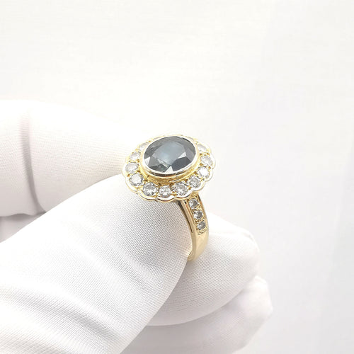 Bague 56 Bague pompadour saphir et diamants 58 Facettes