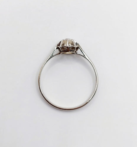 Bague 53 Bague solitaire Art Déco or blanc et platine, diamant taille ancienne 58 Facettes A05635