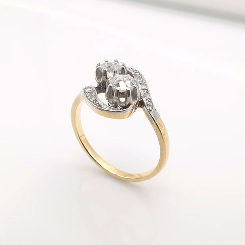 Bague 56 Bague "Toi et Moi" Or jaune Platine & Diamants 58 Facettes
