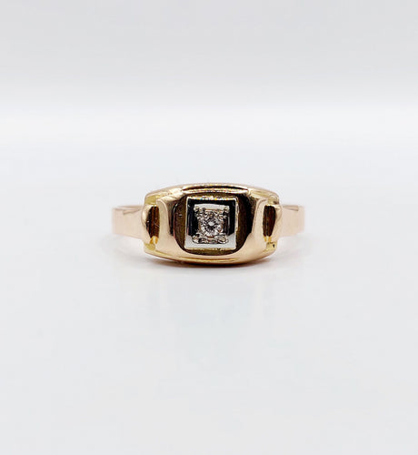 Bague 53.5 Bague Tank Art Déco or rose, petit diamant et monture géométrique (circa 1950) 58 Facettes A05167