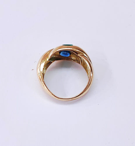 Bague 56 Bague jonc or jaune, émeraude et saphir 58 Facettes Bag.jc.E.S.-1343