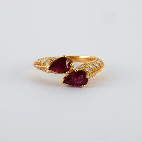 Bague 55 Bague Toi et Moi Rubis Diamants 58 Facettes