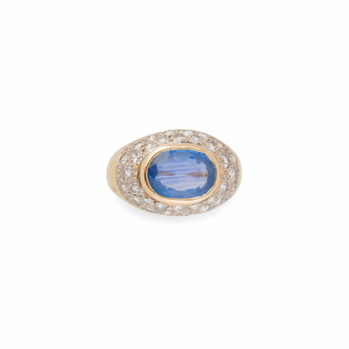 Bague 53 Bague Dôme en or jaune, saphir et diamants 58 Facettes