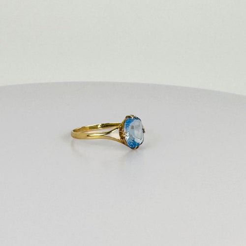 Bague Bague en or jaune avec topaze bleue ovale 58 Facettes 2508021