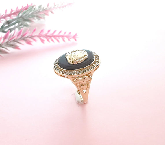 Bague 56 Bague tête de Gorgone sur Onyx 58 Facettes AA 1603