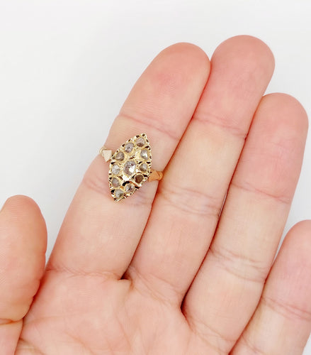 Bague 56 Bague marquise ancienne or rose, diamants taille rose 58 Facettes A05645