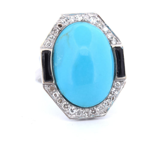 Bague Bague en or blanc avec turquoise et onyx 58 Facettes