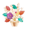 Clip "Fleurs" or jaune, diamants, rubis, pierres de couleur.