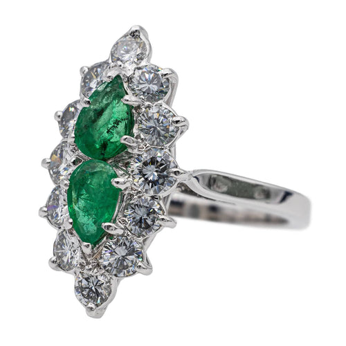 Bague 51 Bague Marquise Or blanc Emeraude, Diamant 58 Facettes 2677052CN