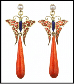 Boucles d'oreilles Boucles d'oreilles papillon Art Nouveau en or jaune, émail et perles 58 Facettes C20