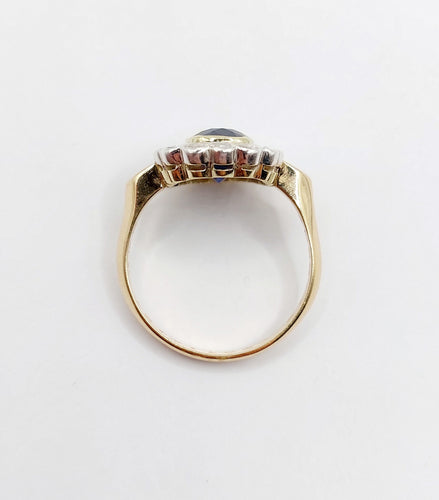 Bague 60 Bague pompadour Art Déco or et platine, saphir synthétique de 3,00 carats, diamants taille rose (circa 1920) 58 Facettes A04827