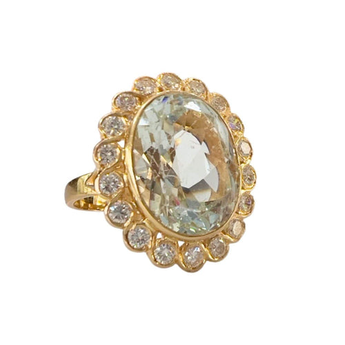 Bague 54 Bague au design contemporain, design classique en or 18 carats avec diamants et aigue-marine. Pièce française (Bordeau). 58 Facettes Q218A