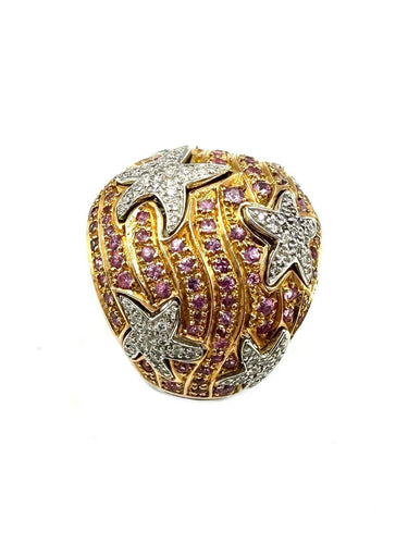 Bague 52 AUDEMARS PIGUET. Bague 2 ors 18K, saphirs roses et diamants 58 Facettes