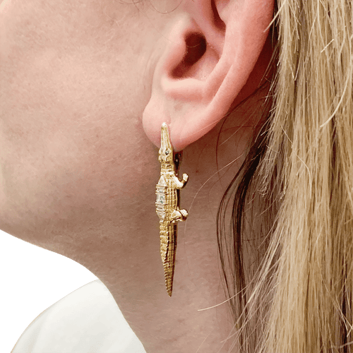 Boucles d'oreilles Mono boucle Bibi Van Der Velden, "Alligator Art Deco", or, diamants, tsavorites. 58 Facettes 34454