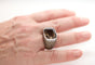 Bague 54.5 BAGUE SERTIE D'UN QUARTZ FUME ENTOURAGE DIAMANTS DE COULEURS EN OR GRIS 18K 58 Facettes 0