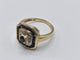 Bague 56 Bague OR Jaune 18k sertie d'un Saphir central, d’éclats de diamants et d'un contour de saphir baguettes 58 Facettes 1-0000448/2