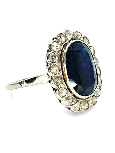 Bague 54.5 Bague ancienne or blanc saphir 5 ct et diamants 0,60 ct 58 Facettes 1296