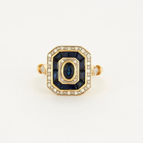 Bague 56 Bague style art déco saphirs, diamants or jaune 58 Facettes 1