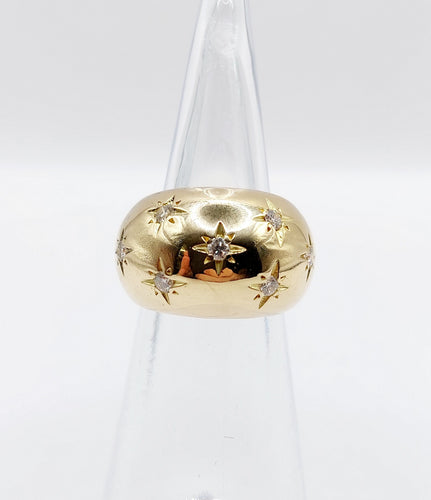 Bague 43.5 Bague bombé dôme or 18k diamant taille brillants en serti étoilé (circa 1950) 58 Facettes A05072