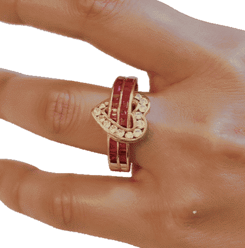 Bague 51 Cartier - Bague cœur en or jaune 18k, diamants et rubis 58 Facettes