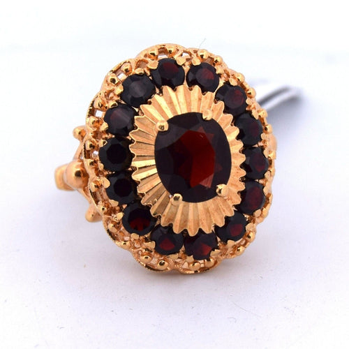 Bague 56 Anello vintage en or jaune 18 kt avec grenats 58 Facettes AN484