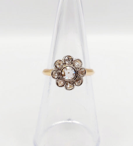 Bague 51 Bague marguerite antique en or 18k et platine, diamants taille rose 58 Facettes A06414