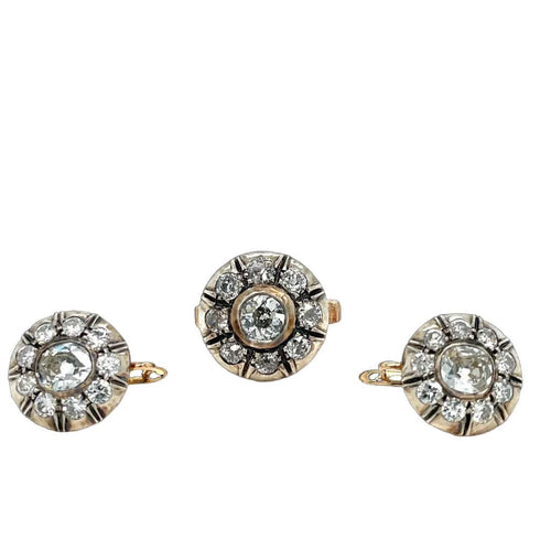 Bague Ensemble bague et boucles d'oreilles victoriennes en or et argent avec diamants 58 Facettes
