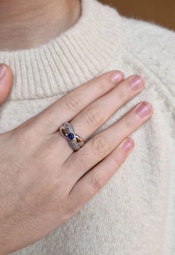 Bague 53 Bague or blanc saphir diamants 58 Facettes