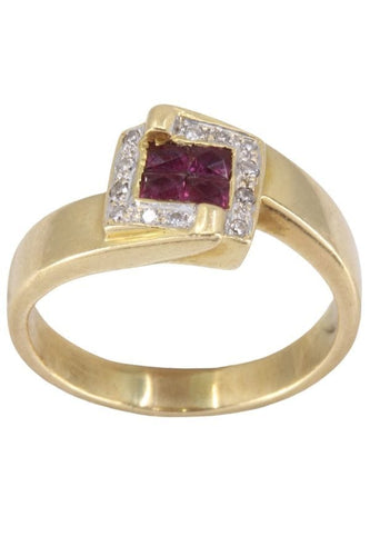 Bague 58 Bague moderne or jaune rubis diamants 58 Facettes 091411