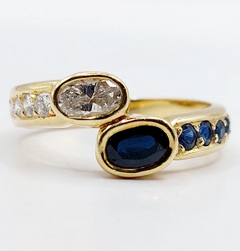Bague 55.5 Bague toi et moi vintage or 18k diamant 0.35 carat et saphirs 58 Facettes A02998