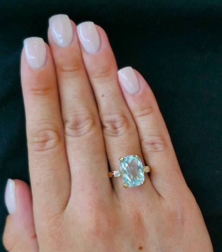 Bague 57 Bague Aigue Marine & Diamants. 58 Facettes C33-01