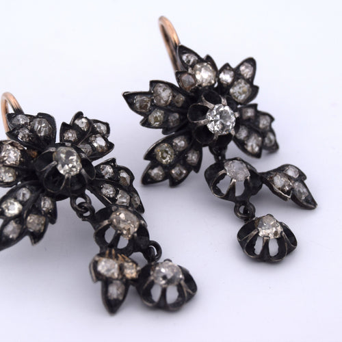Boucles d'oreilles Boucles d’oreilles victoriennes en or 12k, argent 925 et diamants 58 Facettes OR14