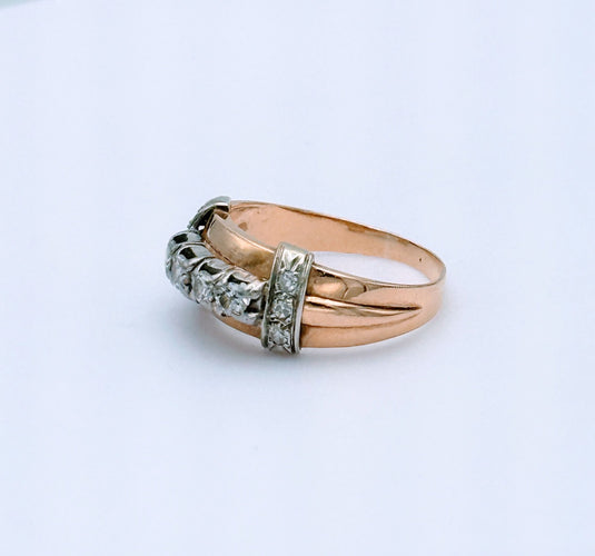Bague 55.5 Bague bandeau ancienne en or jaune 18K  sertie de diamants 58 Facettes